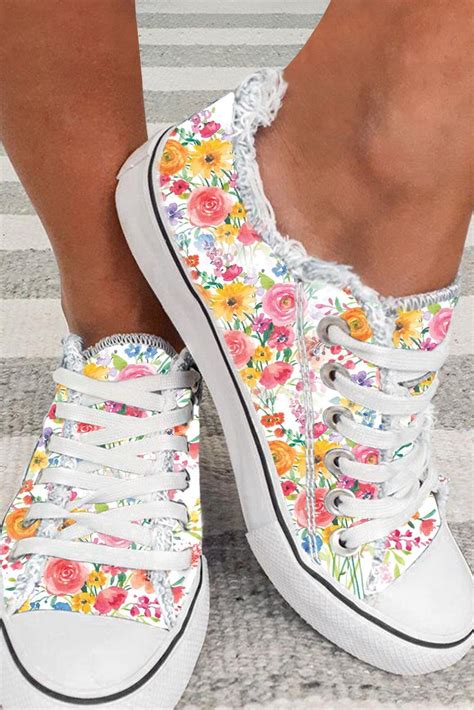 Floral Flats Floral Sneakers Print Sneakers Top Sneakers Canvas