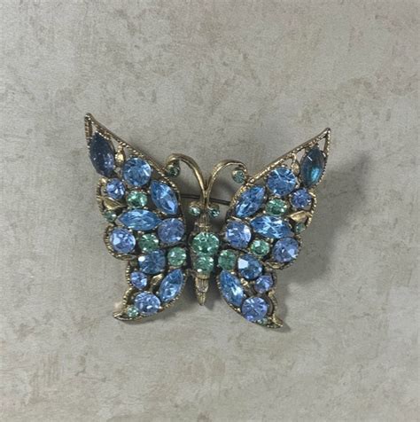 Vintage Brooch Butterfly Blue Gem