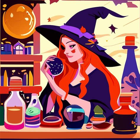 Premium Vector Witch Preparing A Potion Hand Drawn Cartoon Sticker