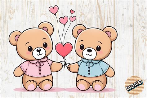 Lovely Valentine Teddy Bear Couple Graphic by DIGICO · Creative Fabrica