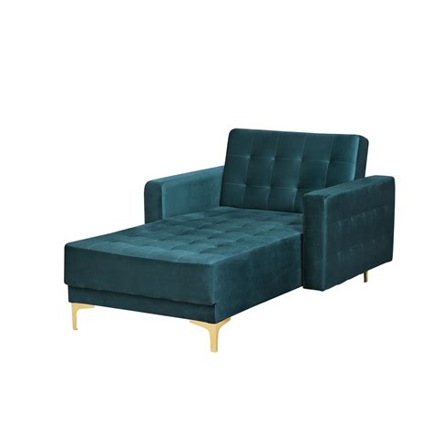 Beliani Chaise Longue En Velours Bleu Paon Aberdeen Leroy Merlin