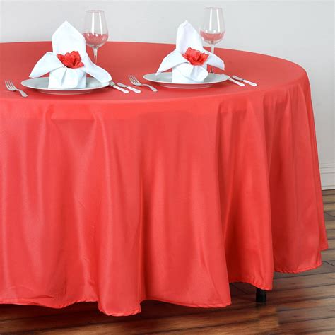 Buy 108 Coral Red Polyester Round Tablecloth Clearance Sale Pack Of 1 Tablecloth At