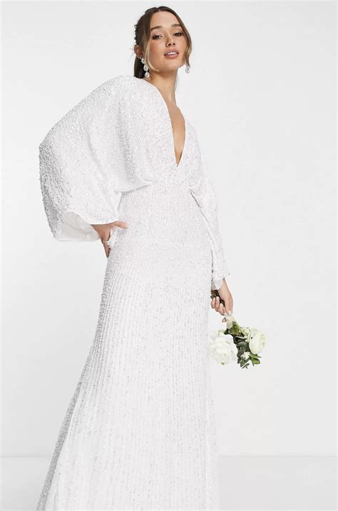 Asos Bridal Ciara Sequin Kimono Sleeve New Wedding Dress Save 46