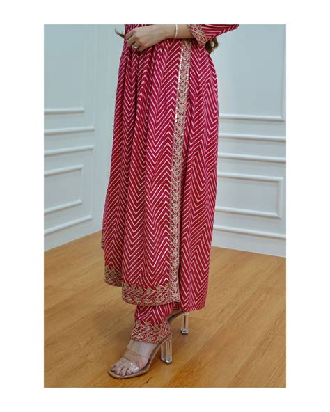 Rani Pink Zig Zag A Line Suit Label Madhuri Thakkar