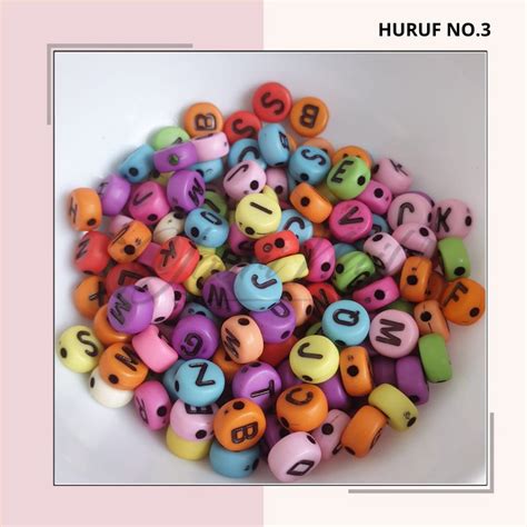 Jual 200 250pcs Manik Huruf Beads Letter Kotak Bulat Rainbow Alphabet