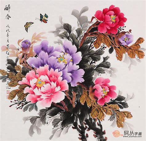 写意花鸟画牡丹图欣赏，这三位画家各有千秋技法常识字画百科【易从网】