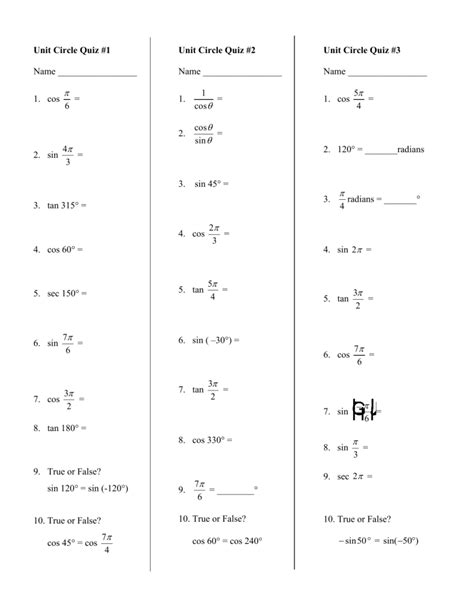 Unit Circle Quizzes 1-3 (1)