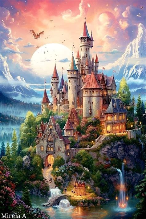 pinterest castle painting diamond painting waterfall landscape