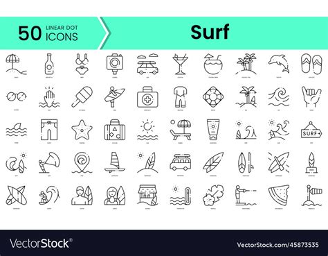 Set Of Surf Icons Line Art Style Bundle Royalty Free Vector