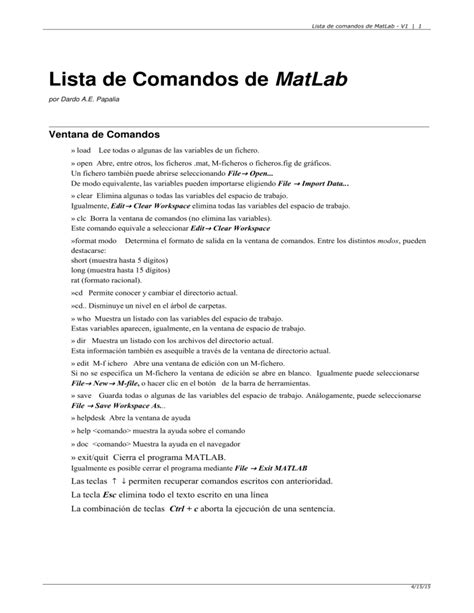 Lista De Comandos Matlab