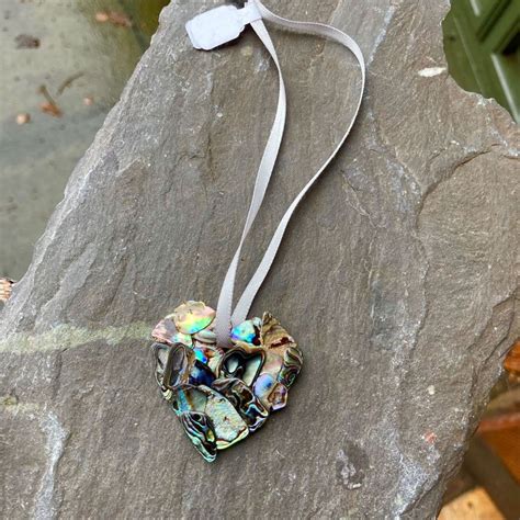 Decoration Paua Shell Mosaic Hanging Heart Small