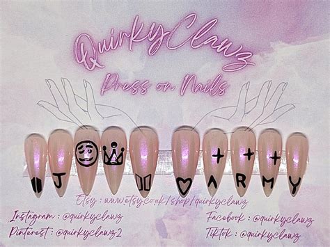 BTS Jungkook Hand Tattoo Inspired Nude Chrome Hand Painted Luxury Press On Nails Etsy