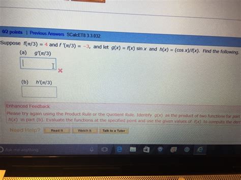 Solved Suppose F Pi 3 4 And F Pi 3 3 And Let G X