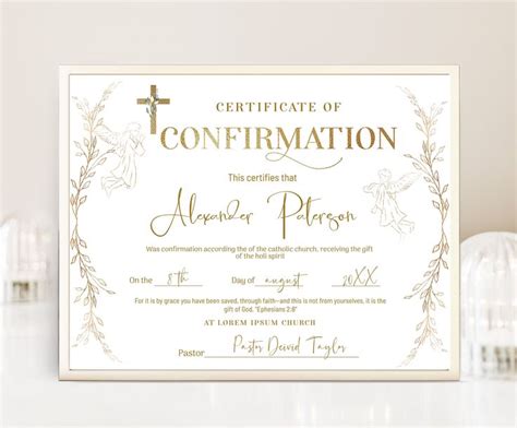 Editable Confirmation Certificate Elegant Church Certificate Gold