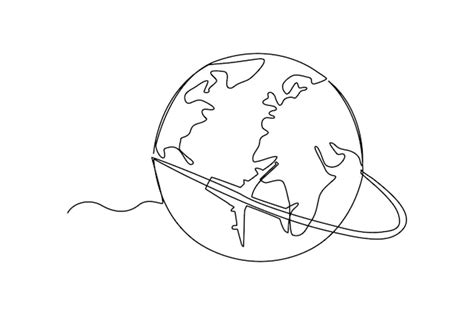 Desenho Contínuo De Uma Linha Plano E Globo Conceito De Viajante Do