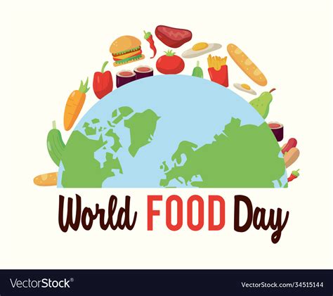 World Food Day Lettering Poster With Earth Planet Vector Image