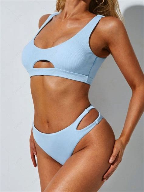 55 OFF 2021 ZAFUL Ribbed Cutout High Leg Underboob Bikini Swimwear