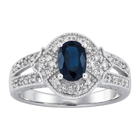 1 4 Ct Diamond And Natural Sapphire Ring In 14k White Gold Ebay