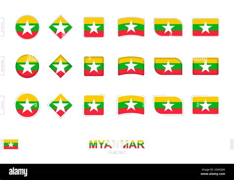 Myanmar Flag Set Simple Flags Of Myanmar With Three Different Effects