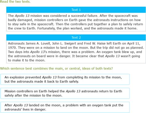 IXL Combine Main Ideas From Two Texts Grade 4 English Language Arts