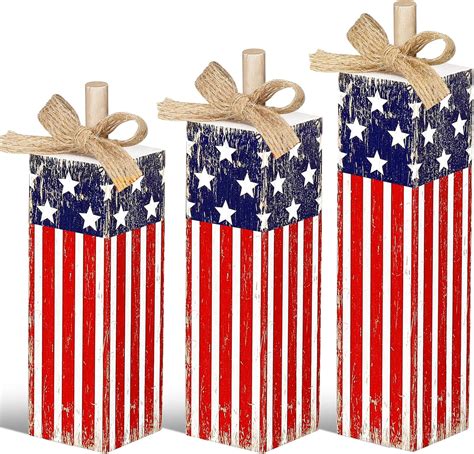 Redbaker 3 Pcs Patriotic Tiered Tray Decor Labor Day Wood