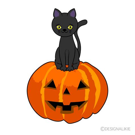 黒猫とハロウィンかぼちゃイラストのフリー素材｜イラストイメージ