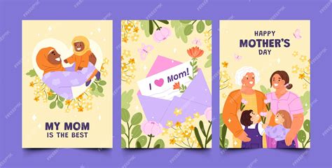 Premium Vector Flat Mothers Day Greeting Cards Collection