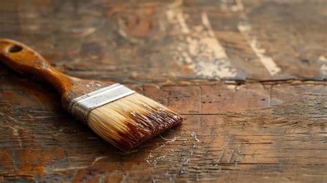 Premium Photo Wellused Paintbrush Resting On A Wooden Table The Brush