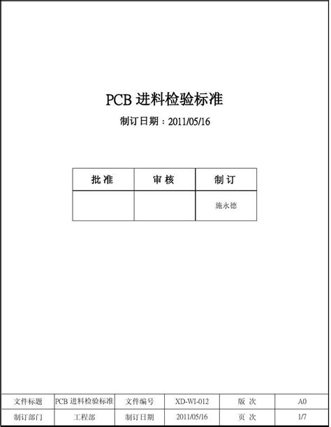 Xd Wi 012 Pcb进料检验标准word文档在线阅读与下载无忧文档