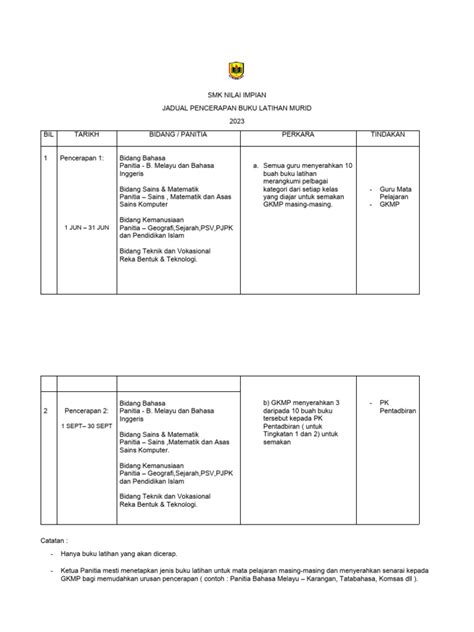 Jadual Semakan Buku Latihan Murid Pdf