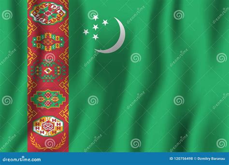 Turkmenistan Realistic Waving Flag Vector Illustration National