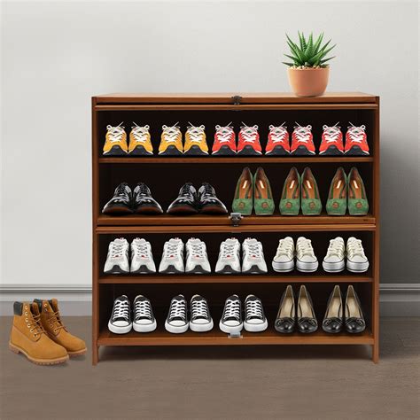 Miumaeov Tier Shoe Storage Cabinet Bamboo Freestanding Shoe Cabinet