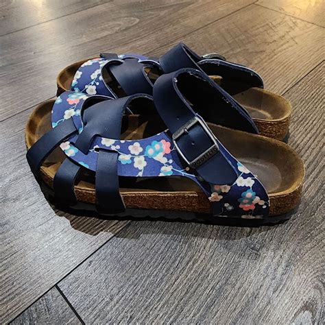 Birkenstock Papillio Pisa Slide Sandals Womens Girls Blue Floral 5 Eu