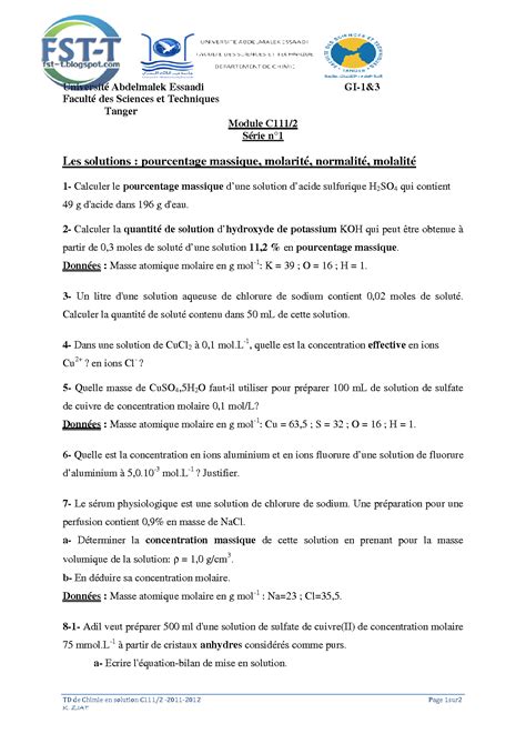 Solution Chimie Des Solutions Exercices Studypool