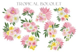 Watercolor Floral Tropical Bouquets Graphic By Julia Bogdan Creative