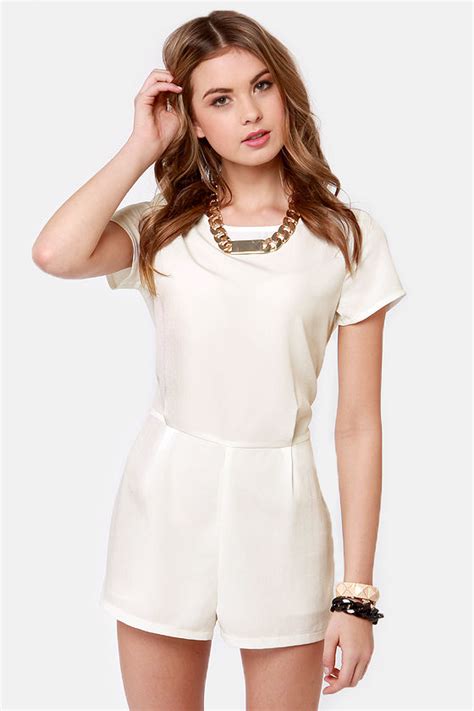 Cute White Romper Short Sleeve Romper 4400