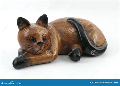 Houten Kat Op Witte Achtergrond Stock Afbeelding Image Of Enkelvoudig