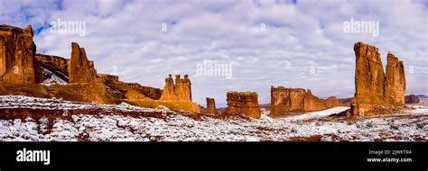 Winter Snow In The Courthouse Towers Section Of Arches National Park