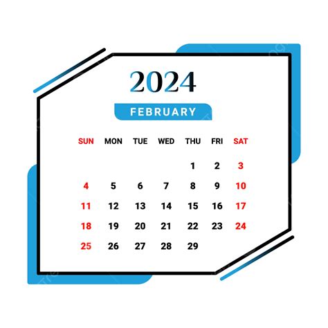 2024 Mes De Febrero Calendario Azul Cielo Y Negro Vector Png