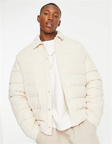 Asos Design Puffer Cord Jacket Stone Asos