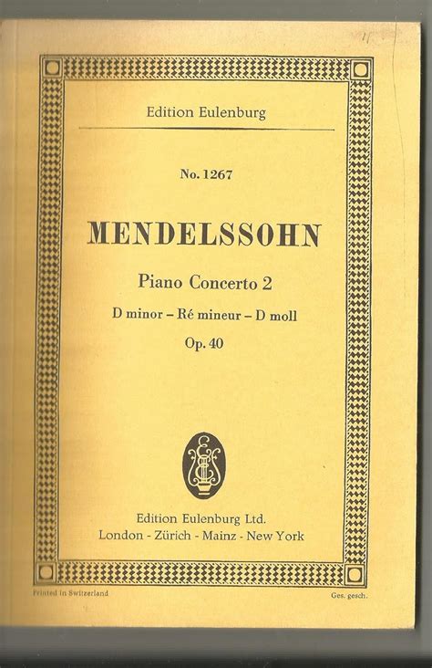 Mendelssohn Piano Concerto No D Minor Op Eulenburg Miniature Score