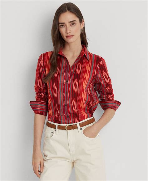 Lauren Ralph Lauren Womens Geo Striped Cotton Voile Shirt Macys