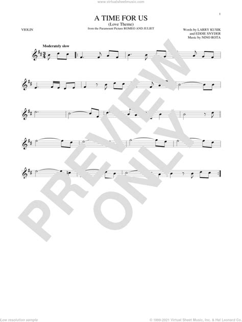 A Time For Us Love Theme Sheet Music For Violin Solo Pdf