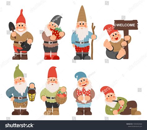 Gnome Characters Cute Gnomes Beard Funny Stock Vector Royalty Free