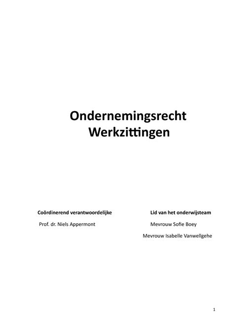 Werkzitting Ondernemingsrecht Uhasselt Vennootschapsrecht