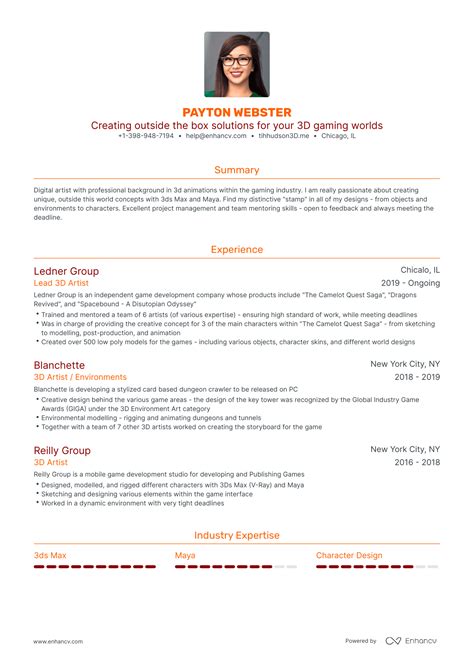 5 3D Artist Resume Examples Guide For 2023