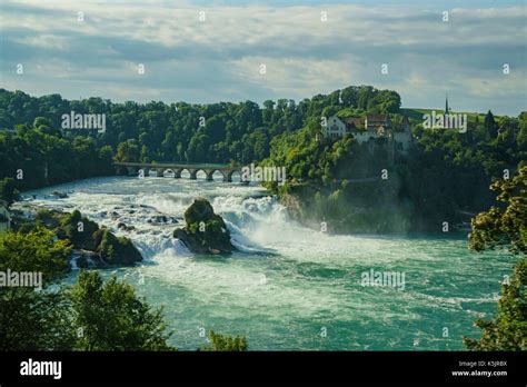 The Biggest Waterfall Rhine Falls With Laufen Castle At Europe