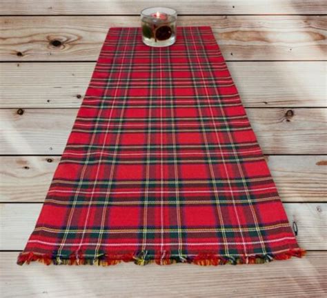 58x10 147x25 Cm Table Runner Red Royal Stewart Tartan Poly Viscose Ebay