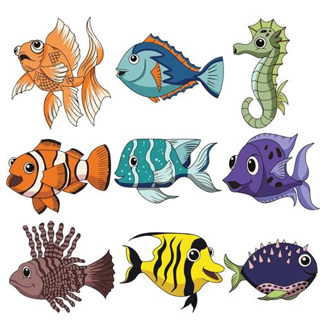 Conjunto De Peces De Coral De Dibujos Animados Vector En Vecteezy