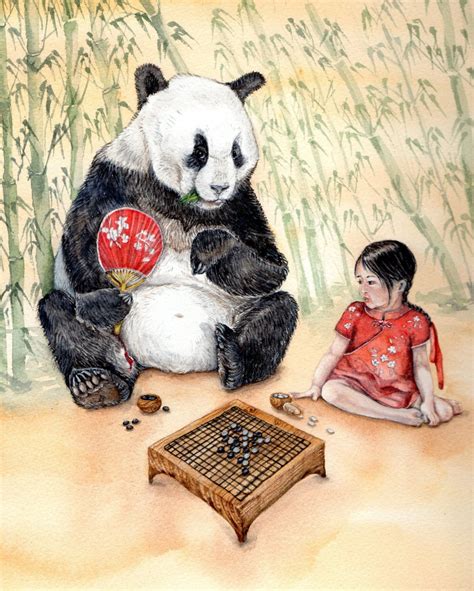 Playing Go With Panda B R Original Aquarell Gem Lde Gro Etsy De